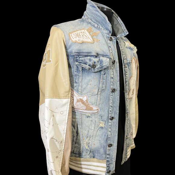 smoke rise men's jean jacket with Patches XL - Picture 6 of 16
